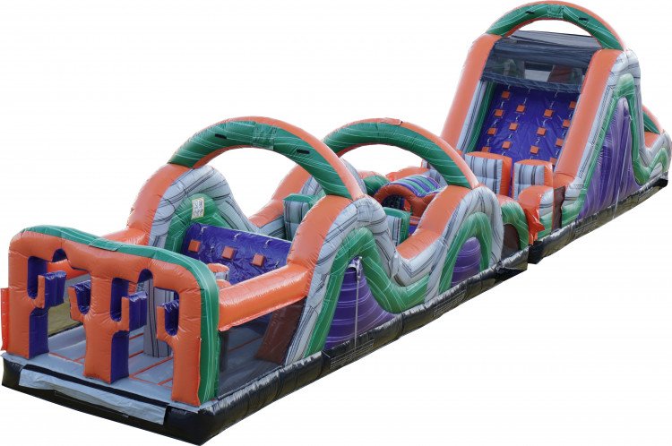 Two lane obstacle course with two rock walls, tunnels, pillars and a slide in Norton, OH. - Game Craze Party & Event Rentals